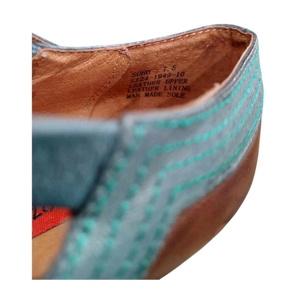 Miz Mooz Soho Brown Teal Leather Mary Jane Retro Pin Up Heels Women's Size 7.5 - Picture 8 of 10